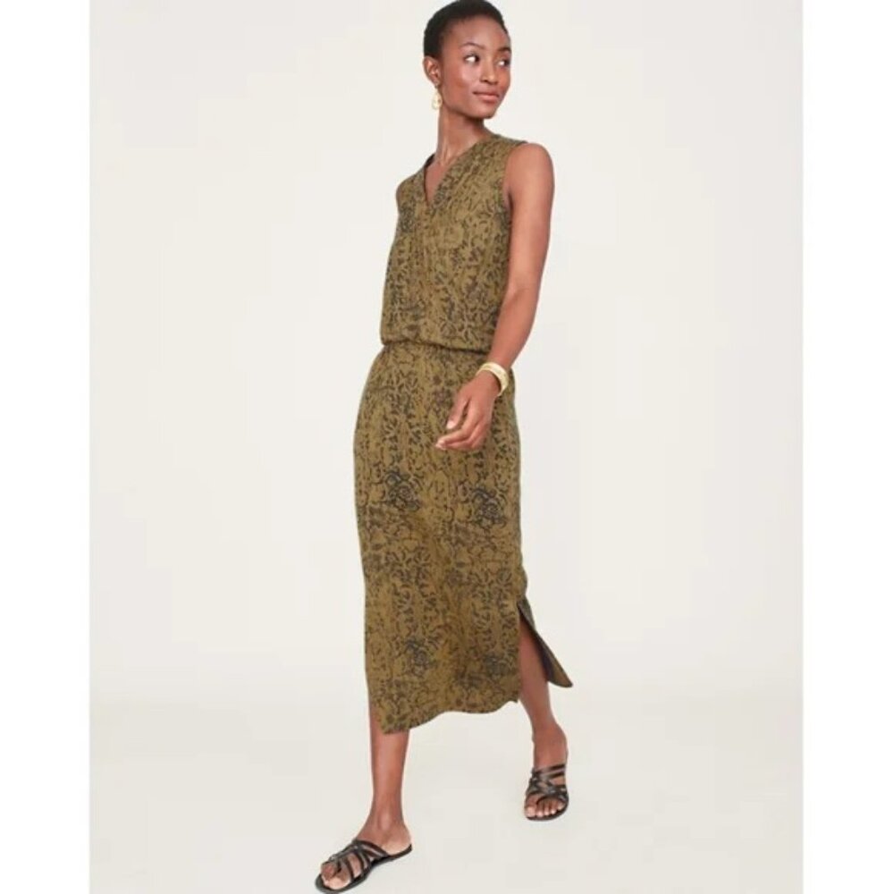 Garnet Hill Everyday Knit Midi Dress Bronze Snake Print Size Small Women's